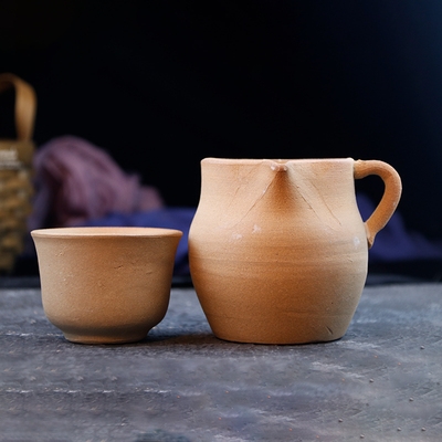 手工无釉云南仿古土陶茶罐粗陶柴烧茶杯