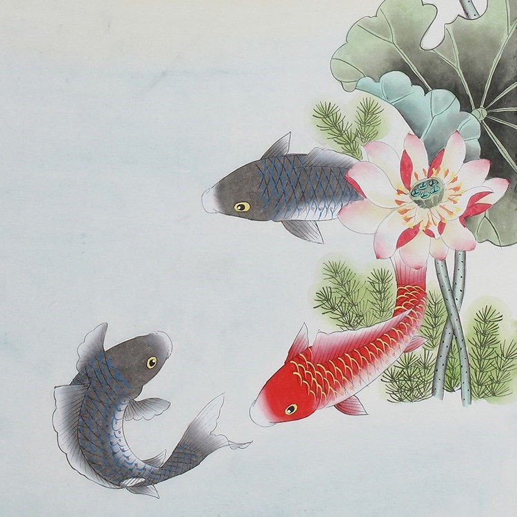 字画国画花鸟画连年有余九鱼办公室客厅卧室装饰画国画
