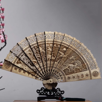 扇子崖柏金丝楠木木质工艺镂空雕花精美折扇其他特色工艺品