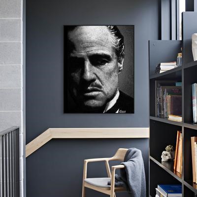 现代经典电影教父黑白马龙装饰画白兰度霸气卧室墙挂画现代装饰画