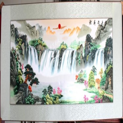 苏绣成品挂画刺绣客厅真丝山水聚财山水画旭日东升紫气东来
