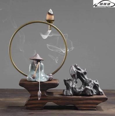 香薰复古檀香花盆花瓶小和尚佛系摆件禅意古典摆件