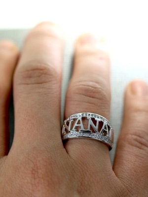 戒指圣诞节礼物nana外祖母奶奶18k白金镶钻白铜戒指