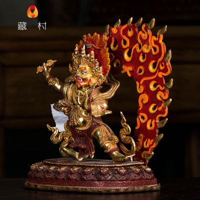 佛像苯教尼泊尔手工背光半鎏金纯铜纯铜摆件