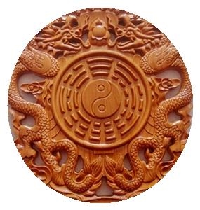 桃木双龙太极八卦凸镜木雕挂件木制工艺礼品风水木雕