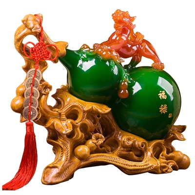 葫芦乔迁摆件宅化聚财镇招财装饰品仿玉聚宝盆黄玉石摆件