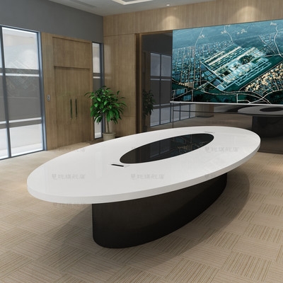 烤漆会议桌慧玩白色大型桌椅组合椭圆形办公室办公桌会议桌