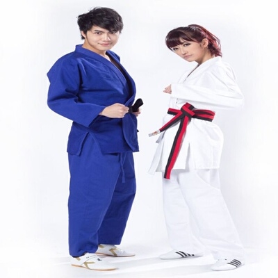 柔道男女标准比赛儿童白色蓝色加厚柔道服