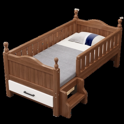 实木胡桃木儿童床拼接大床婴儿带护栏加宽边床定做男女孩单人小床