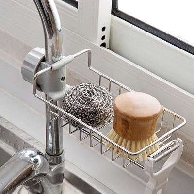 雅高不锈钢水龙头置物架抹布沥水架家用厨房打孔水槽置物架