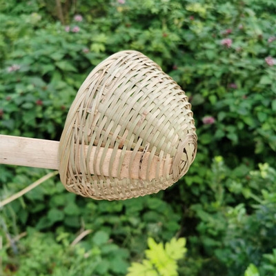 竹编冒竹笊篱面勺菜勺麻辣漏斗过滤面烫长柄竹编