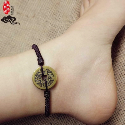 辟邪男女铜钱五彩本命年化防太岁小人猪年情侣脚链