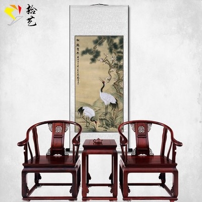 国画工笔花鸟仙鹤松鹤延年长寿礼品古典竖幅国画