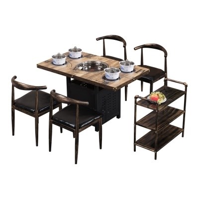 火锅桌子圆桌桌椅简约煤气灶旋转一锅饭店四人火锅桌