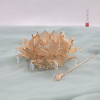 流云云记清莲莲花发冠汉服古风唐风束发冠男发饰