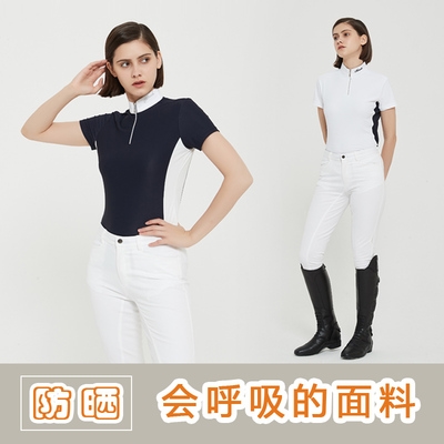 马术短袖夏季恤速女款骑马骑士训练比赛衬衫骑士服装