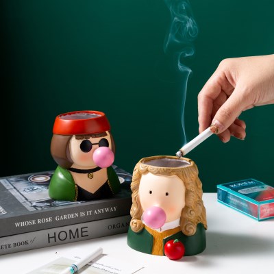 北欧卡通少女可爱创意防飞ins客厅家用潮流家装饰烟灰缸