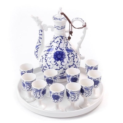 酒具酒杯酒盅套装青花瓷酒壶家用烈酒高脚杯陶瓷酒杯