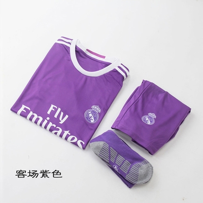 皇马球衣161718主场白色短袖足球紫色第二客场足球服