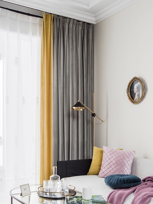 高档拼接现代定制灰黄遮光客厅卧室欧式布奢定制窗帘
