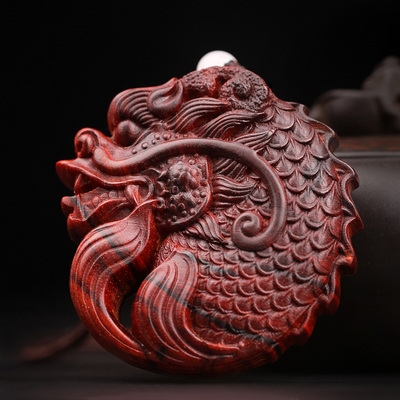 小叶把玩物件絮旧鱼化龙手把件印度紫檀木男士随身文玩把玩木雕