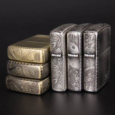 打火机zippo正版正品侧边三面浮雕盘龙波纹限量zippo