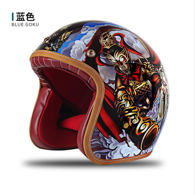 高档佐罗电动车摩托复古头盔机车齐天大圣半盔男女摩托车头盔