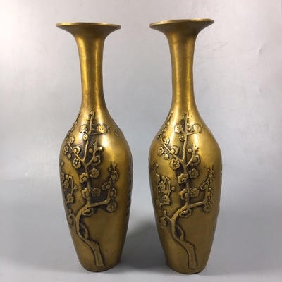 花瓶古玩杂项纯铜梅花黄铜老式插花家居家居装饰摆件
