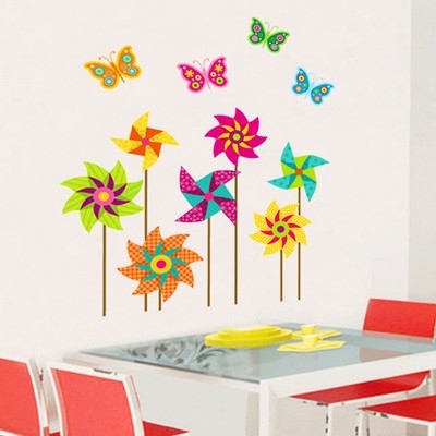 xz卡通彩色风车贴画幼儿园教室布置踢脚线装墙贴