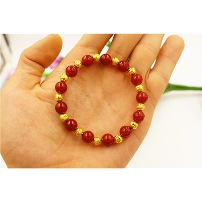 24k掉色沙金黄金首饰粉色水晶手链越南玛瑙手链