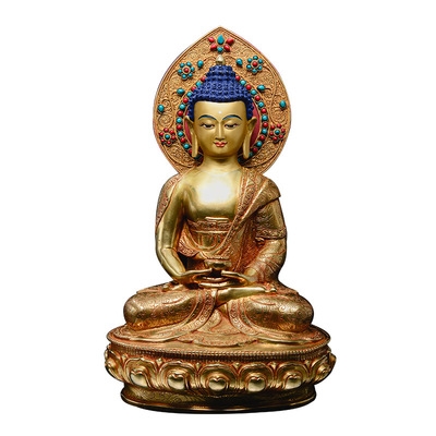 藏村阿弥陀佛藏传佛教密宗摆件尼泊尔10寸铜全鎏金三宝摆件