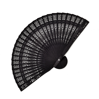 新品竹骨折扇黑色夏天扇女舞蹈蕾丝扇子汉风扇子