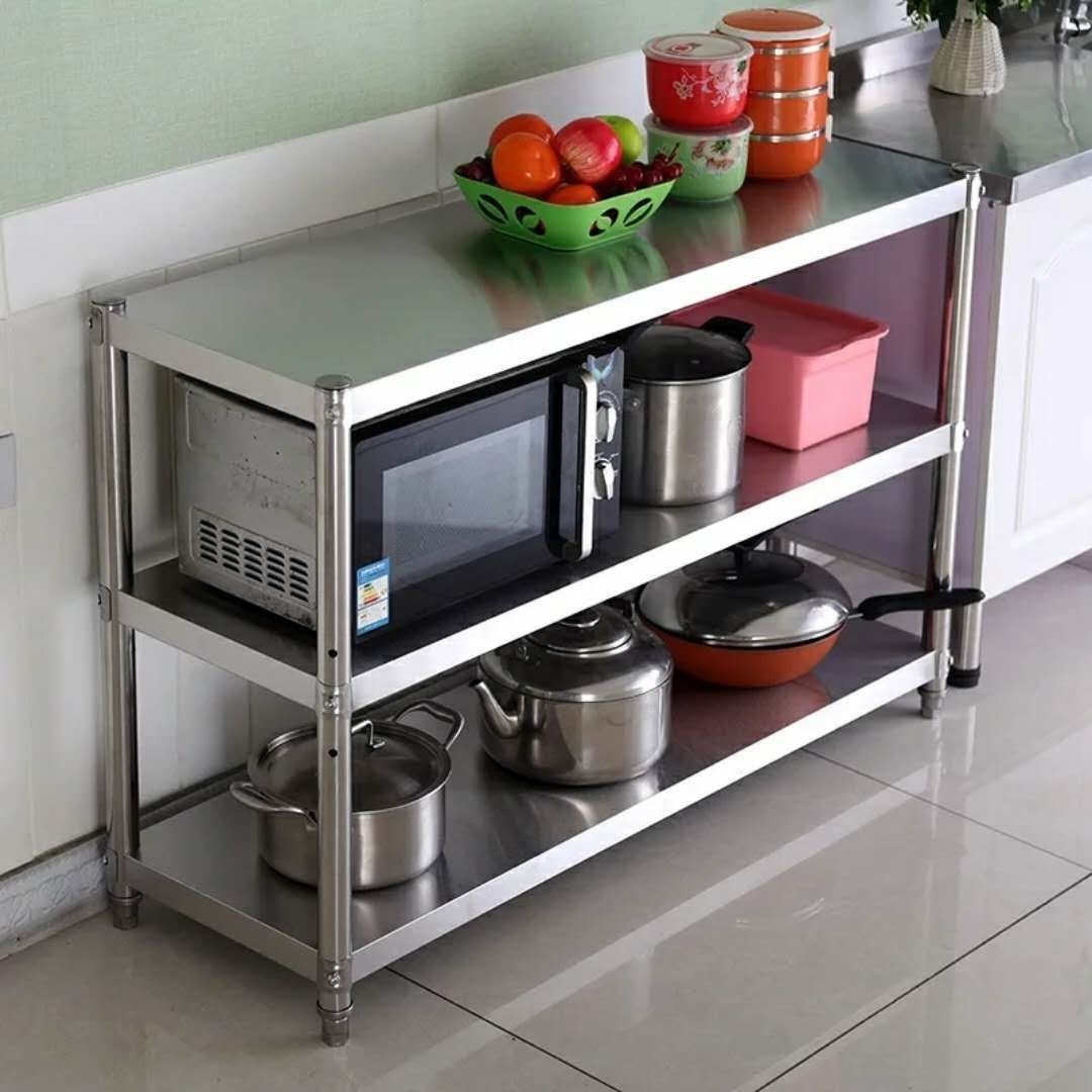 厨房用品置物架3层烤箱微波炉架子不锈钢储物锅架落地三层收纳架