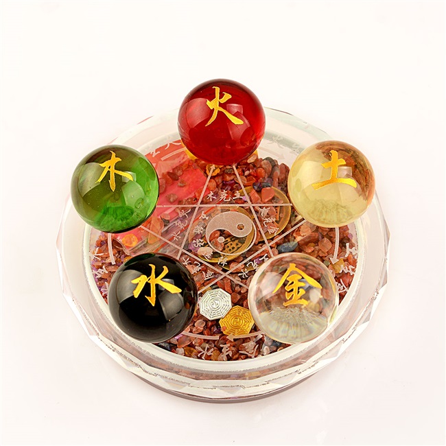 五行金木合成五路财神聚财转运招财水晶水火摆件