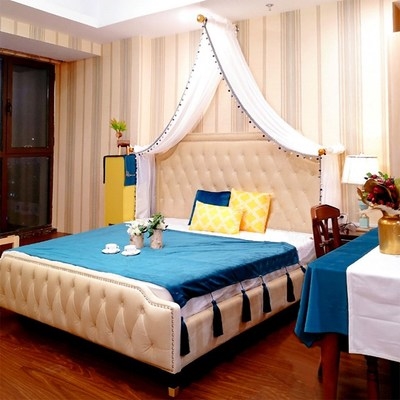 床头麻纱纱幔欧式公主美式中式日式民宿酒店客栈装饰三杆帷幔床幔