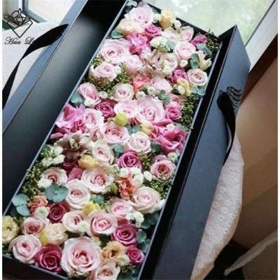 绸缎翻盖创意长方形花盒包装盒礼盒花束盒子花艺花艺包装盒