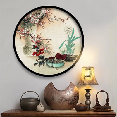 圆形装饰画装饰新中式中式工笔花鸟客厅卧室玄关国画