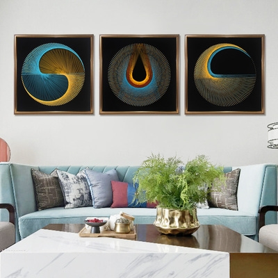 现代轻奢客厅装饰画沙发背景墙挂画金丝线丝线壁画现代装饰画