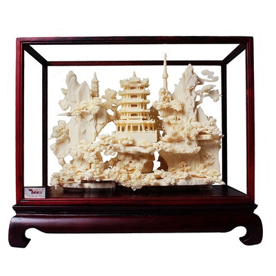 高档黄鹤楼骨雕湖北武汉特色礼品工艺品客厅桌面摆件