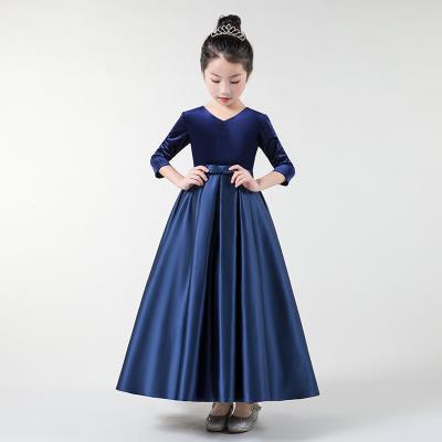12岁演出服钢琴简约小提琴女童指挥大合唱礼服缎布儿童礼服