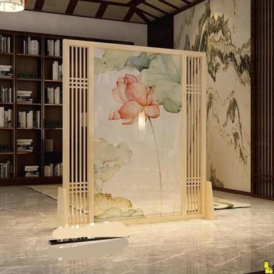 纱画屏风客厅实木原木茶室格珊家用座屏水墨折屏