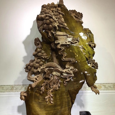 金丝御磊阴沉高山流水摆件小叶桢楠木雕工艺品摆件