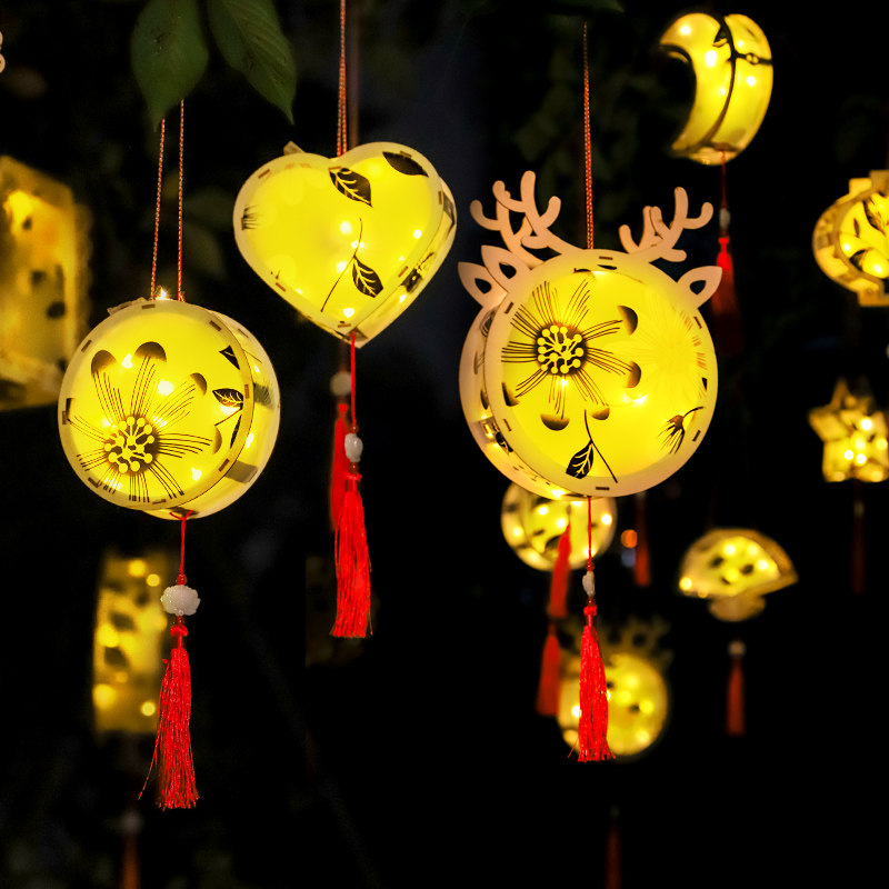 灯笼元宵节花草儿童手提宫灯闪烁发光国风创意灯笼