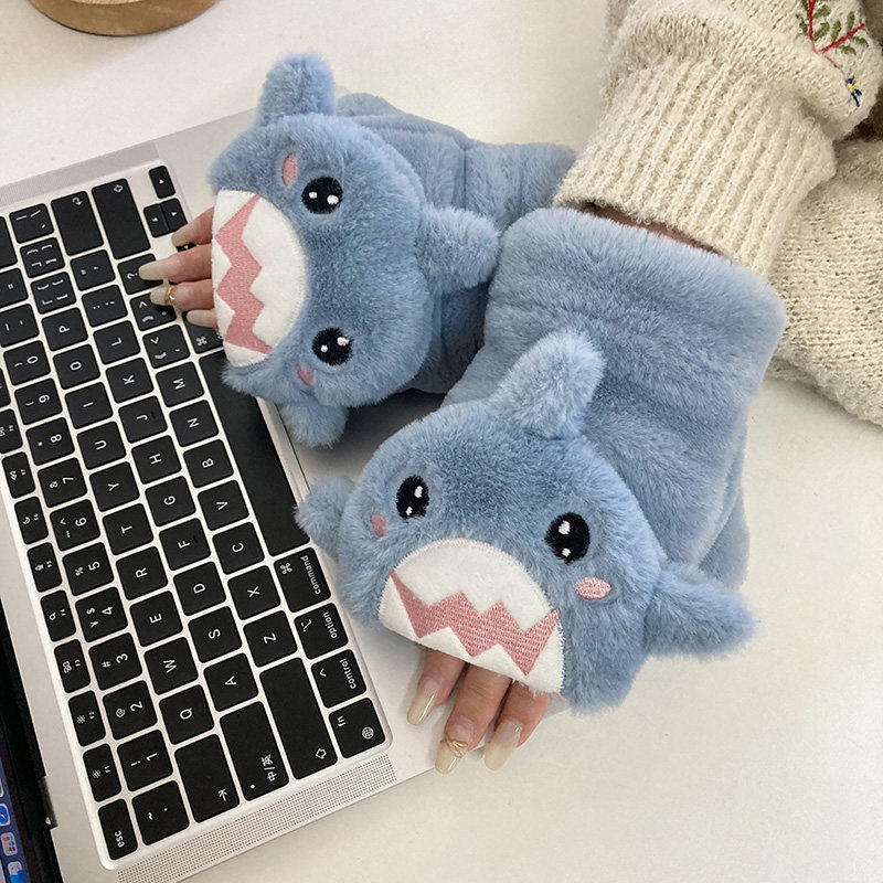 手套露指保暖ins触屏可触翻盖学生鲨鱼爱小手套