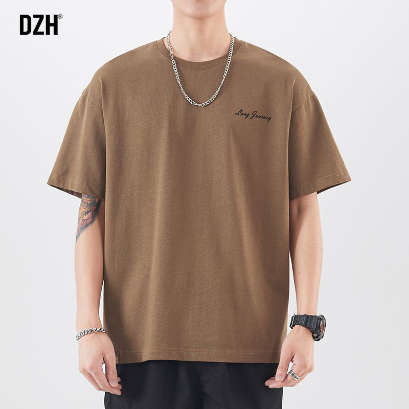 男士小众刺绣咖啡色短袖