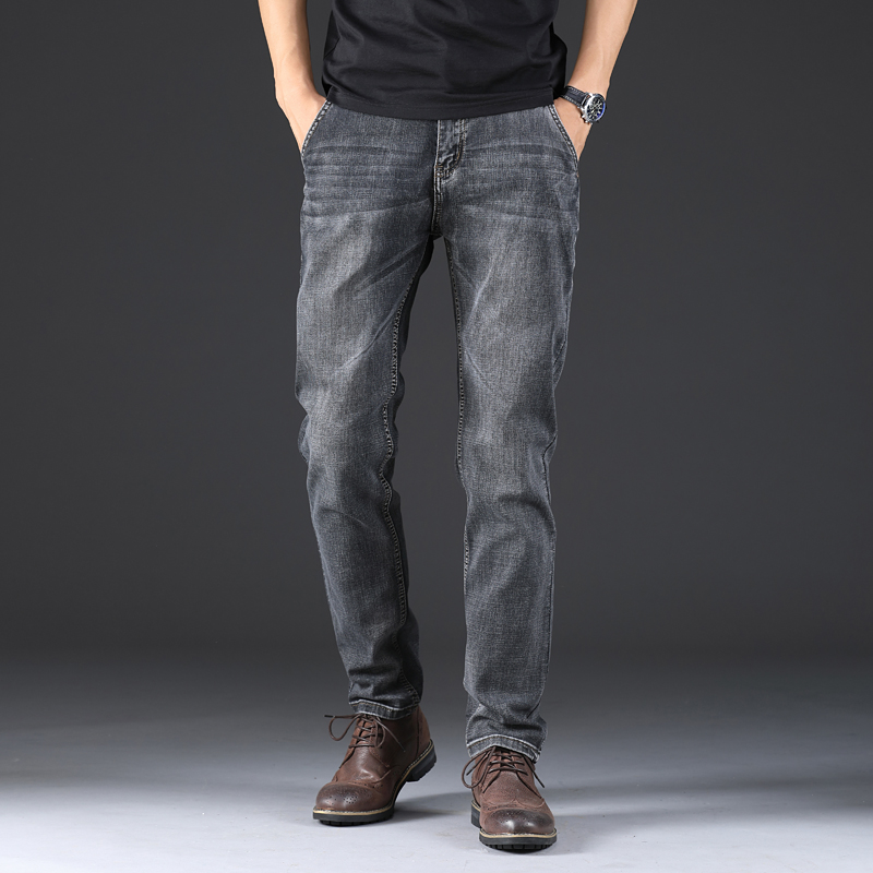 2022春夏季百搭潮流薄款牛仔裤男宽松直筒商务休闲烟灰色长裤子男