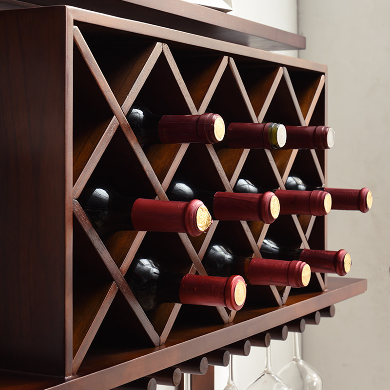 实木酒架壁挂家用置物架格子菱形现代简约墙壁酒柜酒架