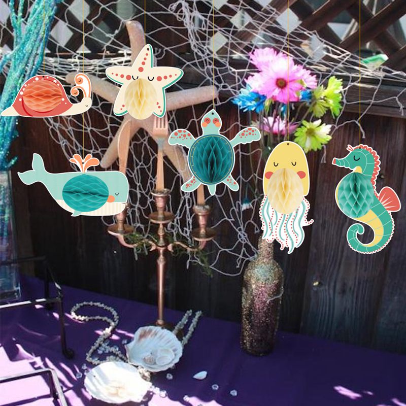 幼儿园布置海洋主题环创海军风三角旗儿童帐篷鲨鱼空中吊饰