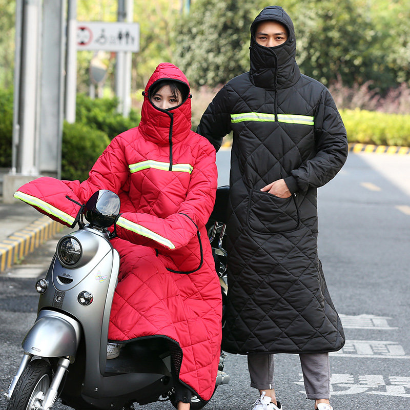 电动车挡风衣女冬季加厚防寒连帽骑车电瓶摩托车防风衣男保暖防水