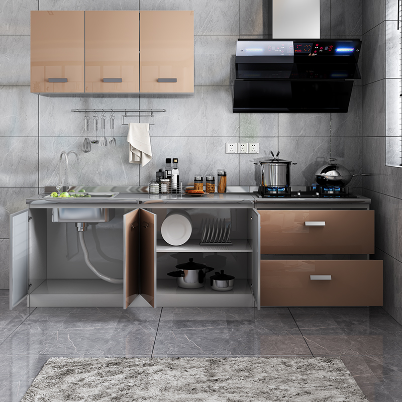 家用不锈钢整体橱柜灶台一体经济型厨房橱柜多功能碗柜餐边柜